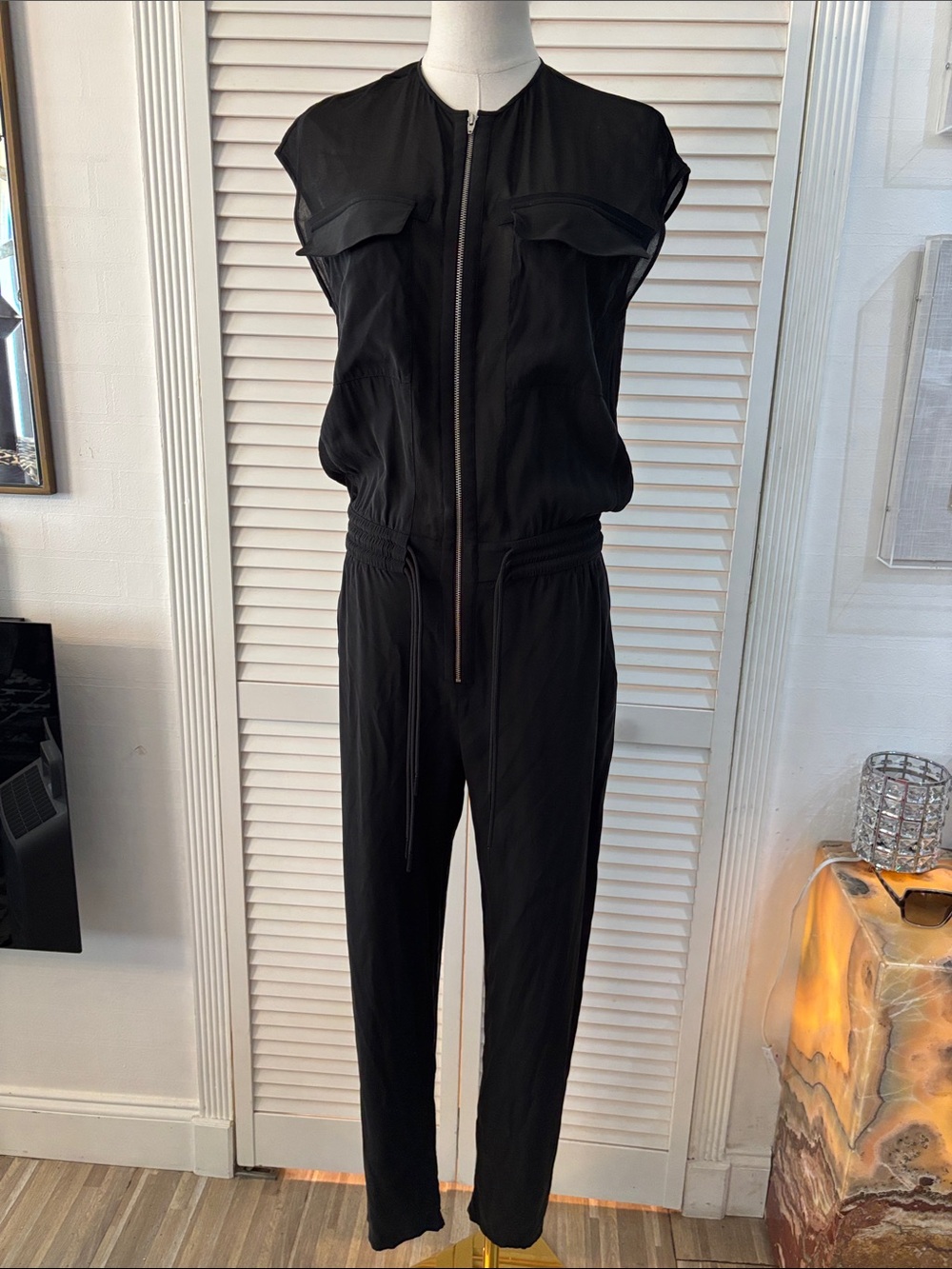 Alexander Wang Black Zip-Front Sleeveless silk Jumpsuit, US0